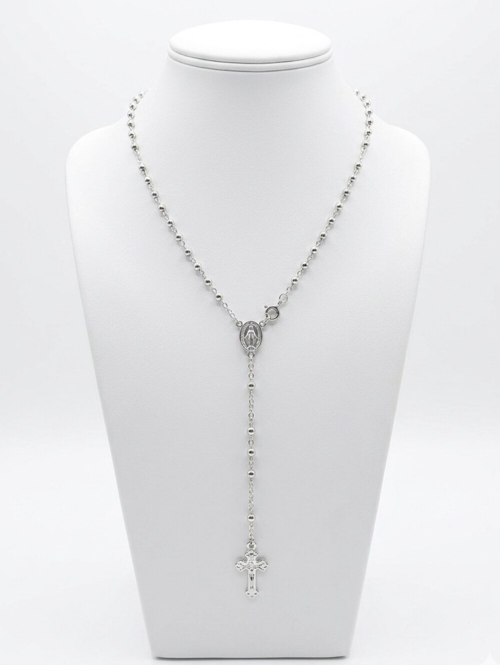 925 Sterling Silver Rosary Cross Necklace [23"]